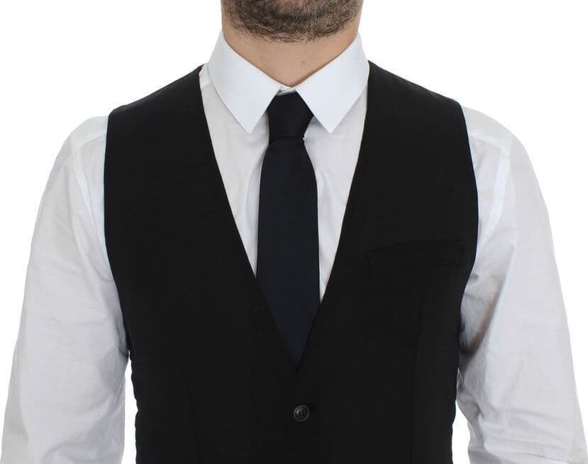 Black Wool Formal Dress Vest Gilet Jacket - 5