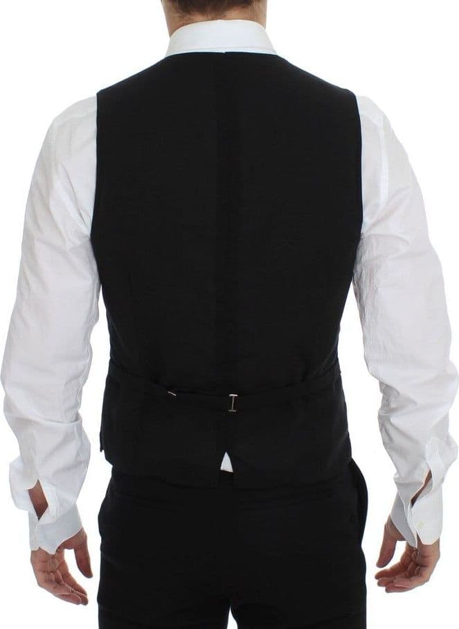 Black Wool Formal Dress Vest Gilet Jacket - 6