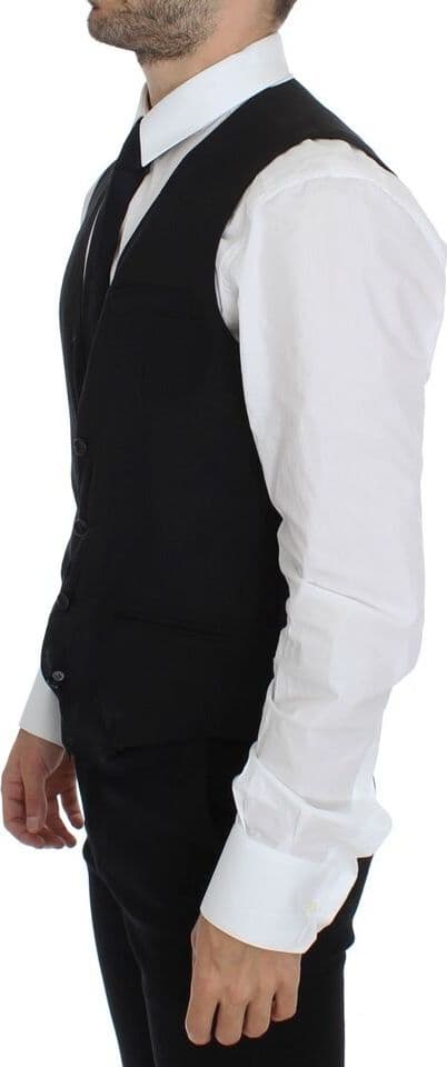 Black Wool Formal Dress Vest Gilet Jacket - 7