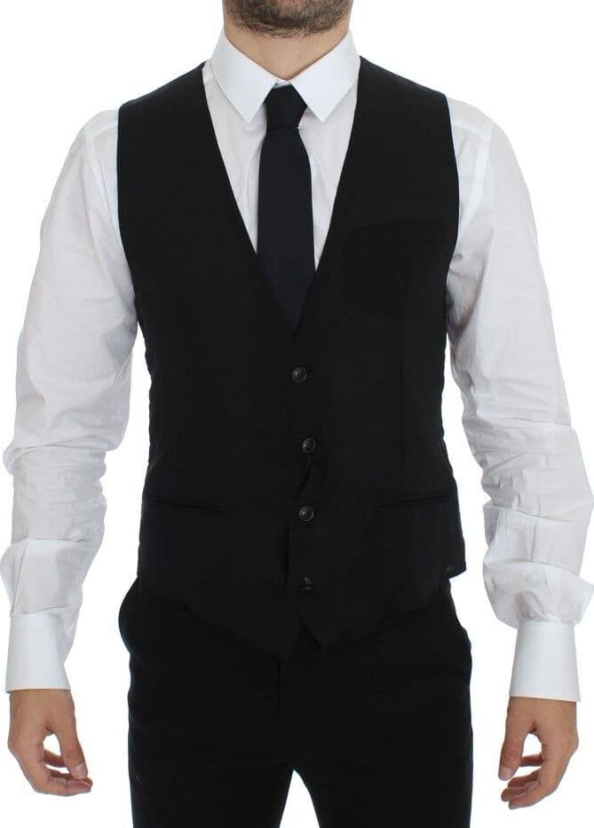 Black Wool Formal Dress Vest Gilet Jacket - 8