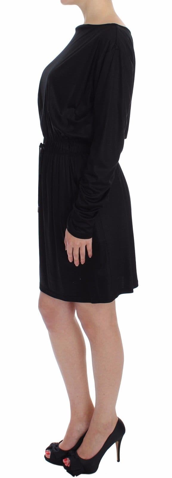Black Modal Silk Shift Knee Dress - 3