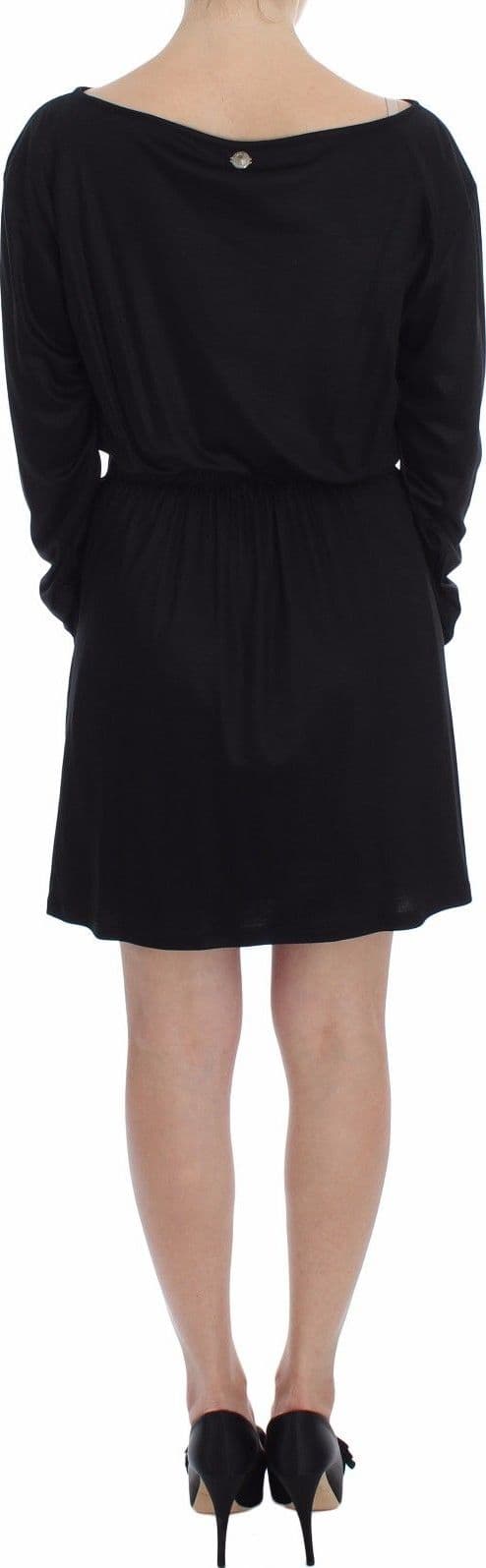 Black Modal Silk Shift Knee Dress - 4