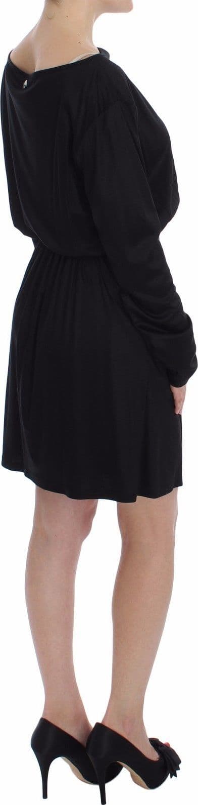 Black Modal Silk Shift Knee Dress - 5