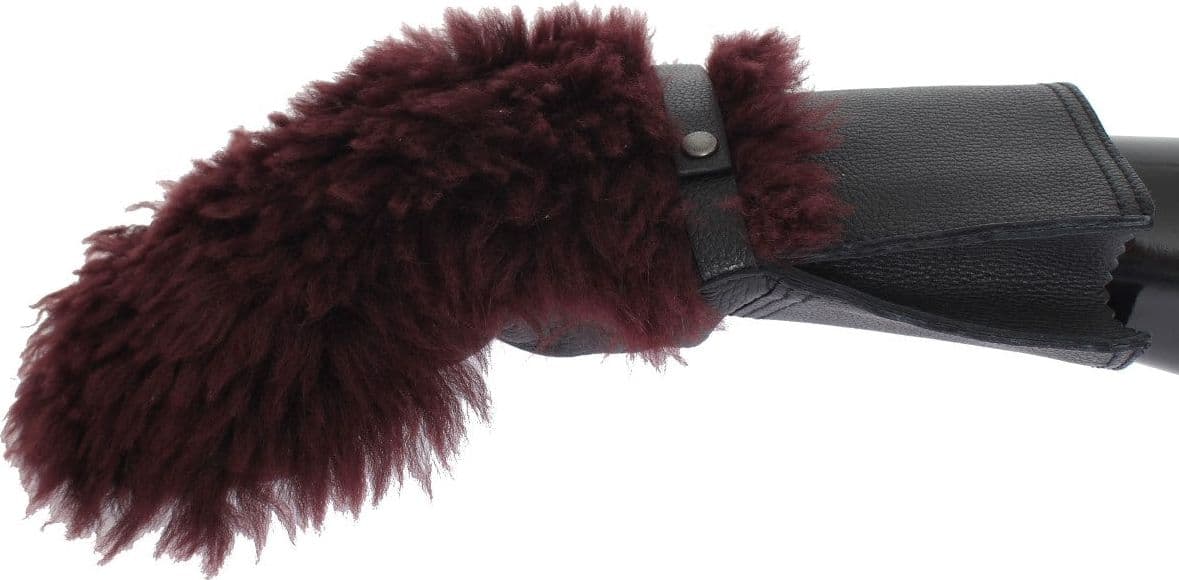 Black Leather Bordeaux Shearling Gloves - 2