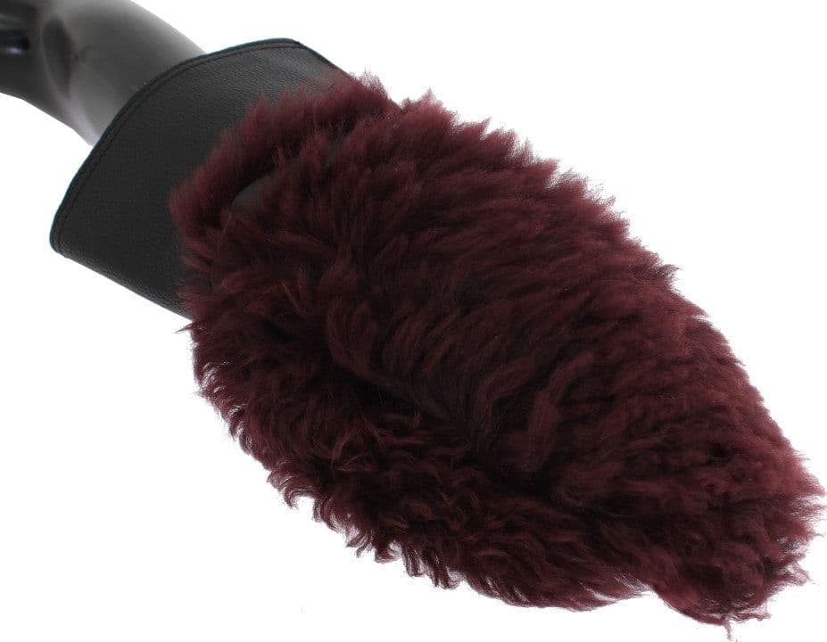 Black Leather Bordeaux Shearling Gloves - 3
