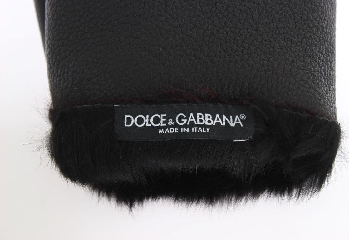 Black Leather Bordeaux Shearling Gloves - 5