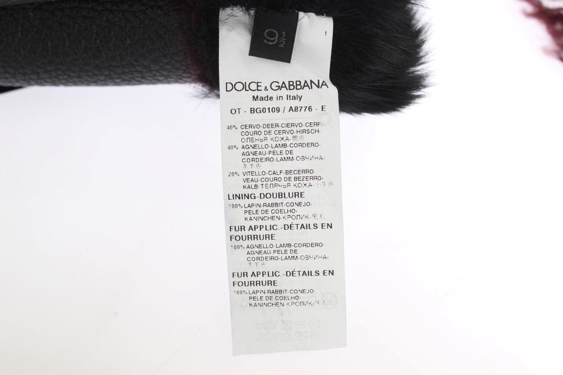 Black Leather Bordeaux Shearling Gloves - 6
