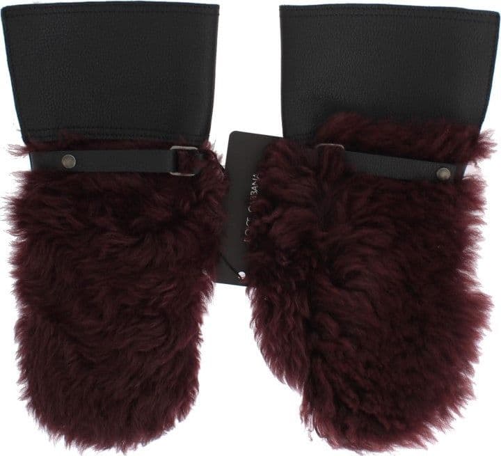 Black Leather Bordeaux Shearling Gloves - 7