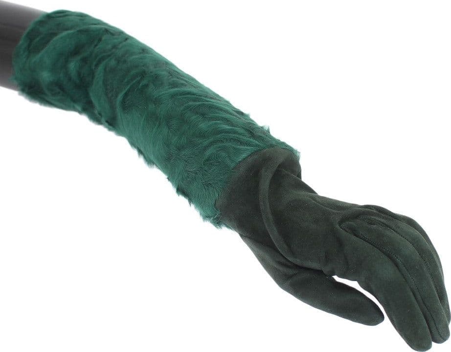 Green Leather Xiangao Fur Elbow Gloves - 3