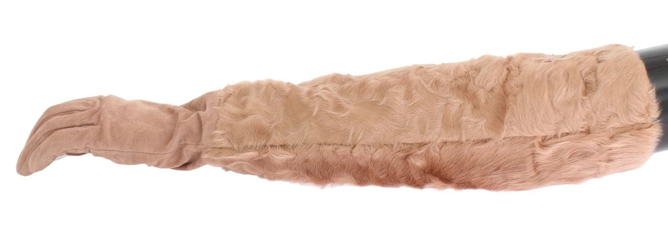 Beige Suede Xiangao Fur Elbow Gloves - 2
