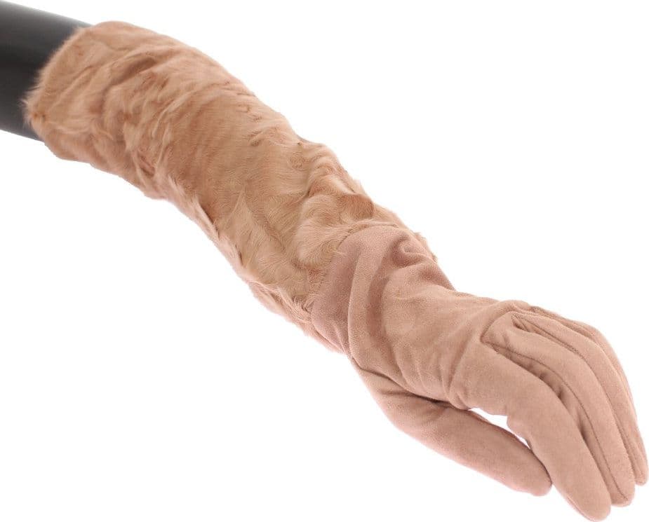 Beige Suede Xiangao Fur Elbow Gloves - 3