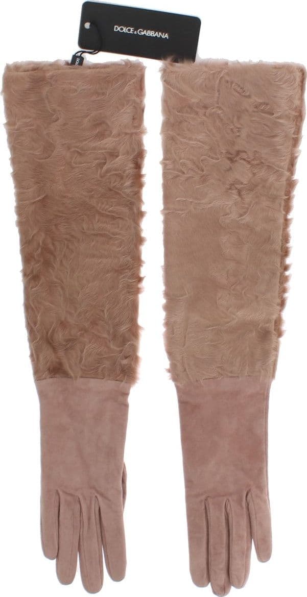 Beige Suede Xiangao Fur Elbow Gloves - 4