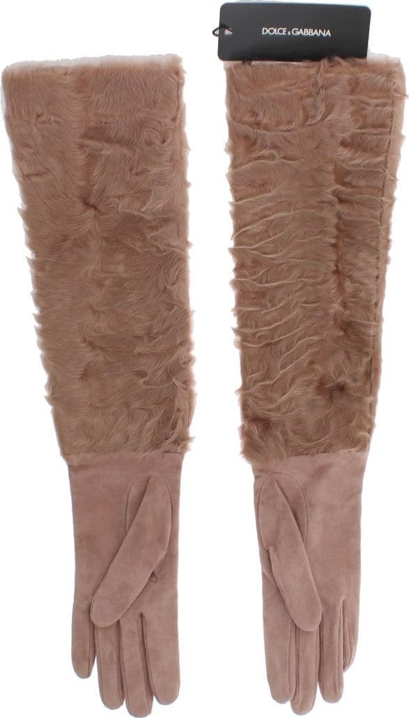 Beige Suede Xiangao Fur Elbow Gloves - 5