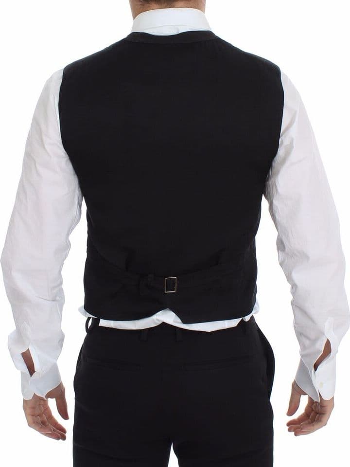 Black Cotton Viscose Dress Vest Blazer - 2