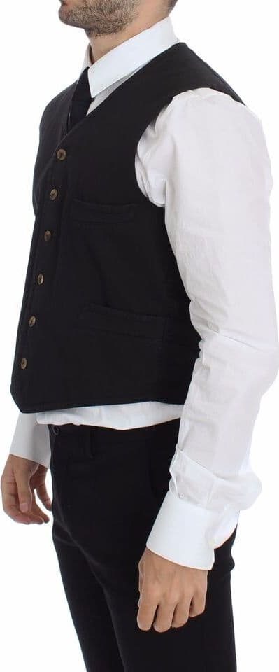 Black Cotton Viscose Dress Vest Blazer - 3
