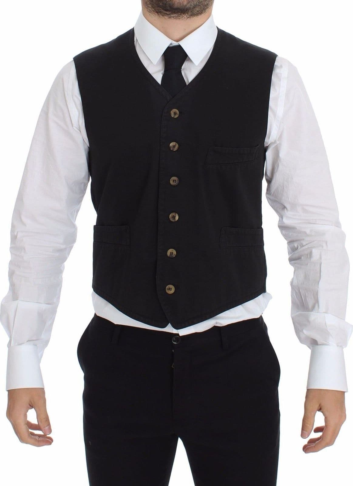 Black Cotton Viscose Dress Vest Blazer - 8