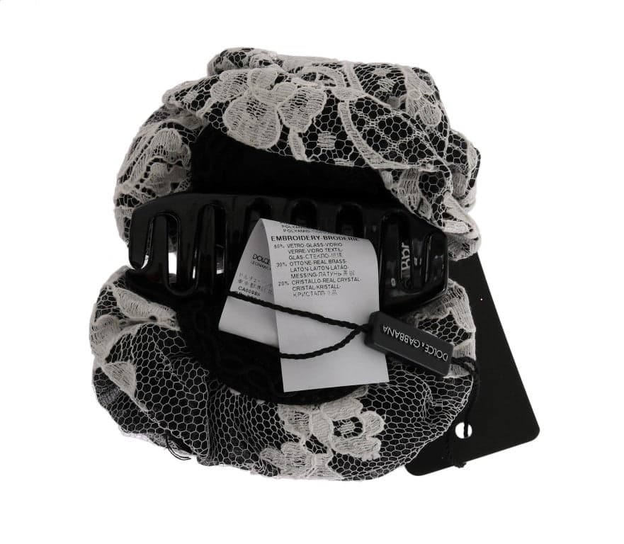 Black White Floral Lace Crystal Hair Claw - 2