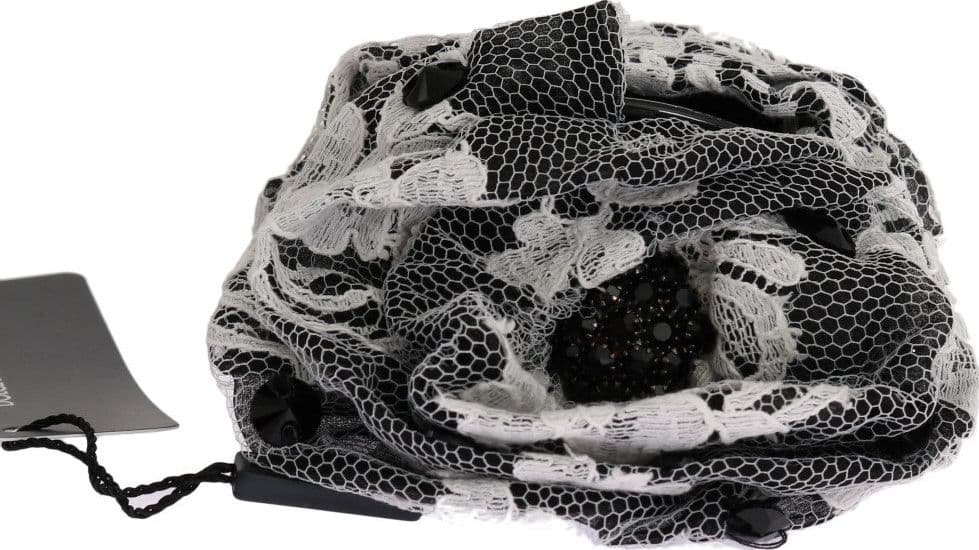 Black White Floral Lace Crystal Hair Claw - 3
