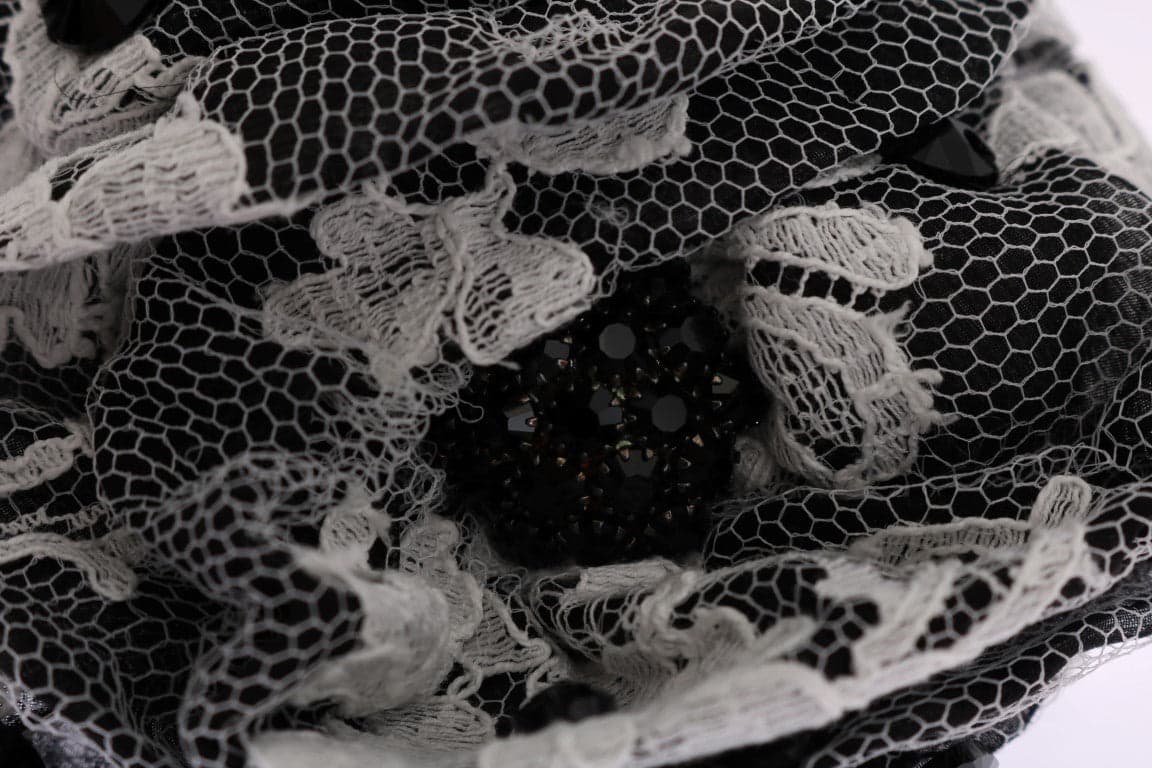 Black White Floral Lace Crystal Hair Claw - 4