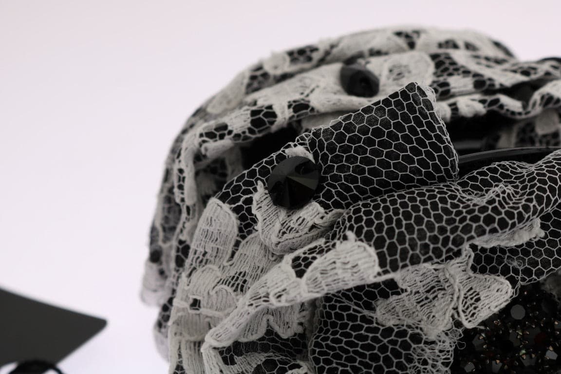 Black White Floral Lace Crystal Hair Claw - 5