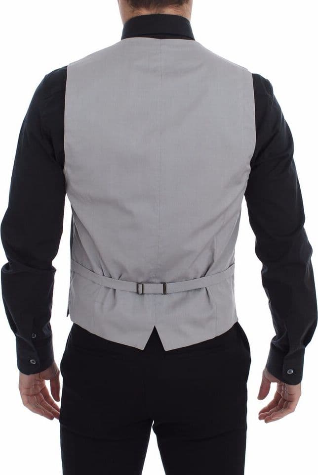 Gray Cotton Slim Fit Button Front Dress Vest - 2