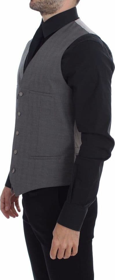 Gray Cotton Slim Fit Button Front Dress Vest - 3