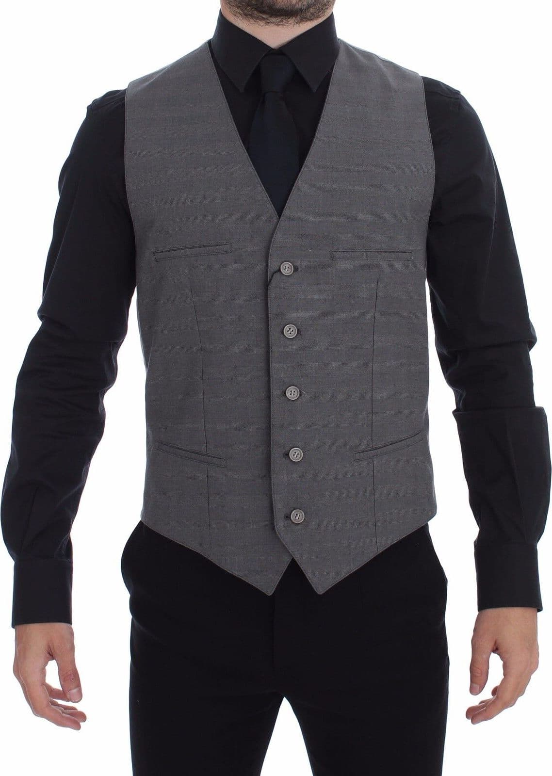 Gray Cotton Slim Fit Button Front Dress Vest - 6