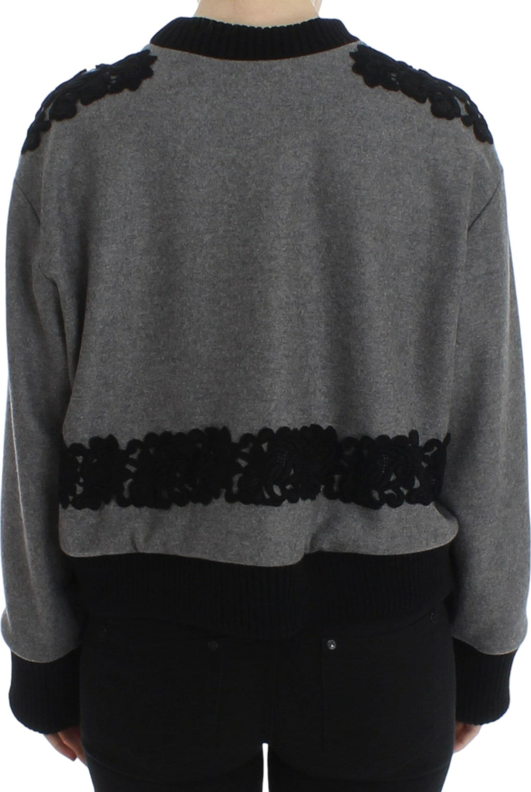 Gray Black Lace Wool Cashmere Sweater - 2