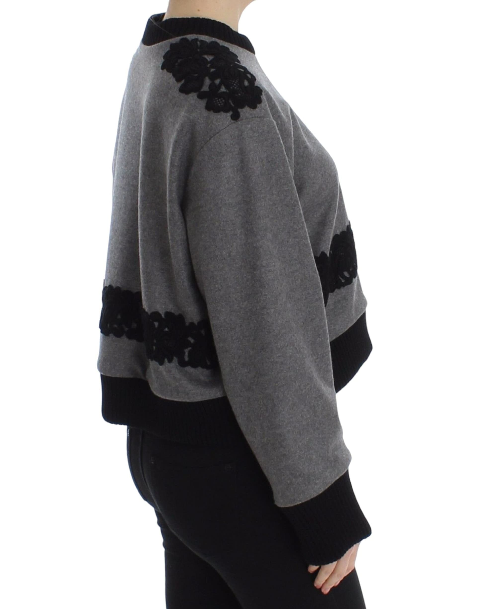 Gray Black Lace Wool Cashmere Sweater - 3