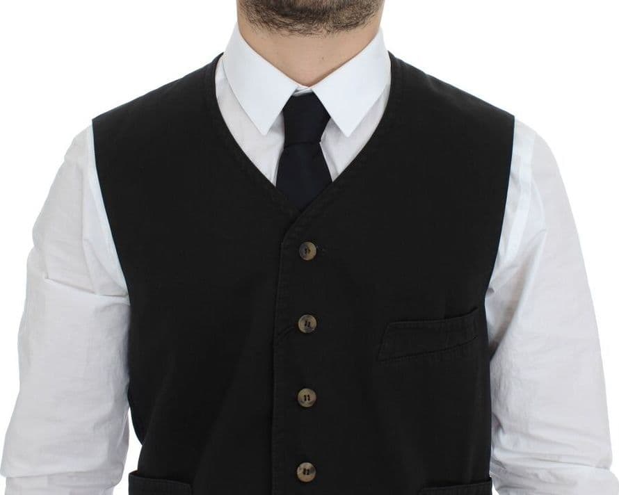 Black Cotton Blend Dress Vest Gilet - 5