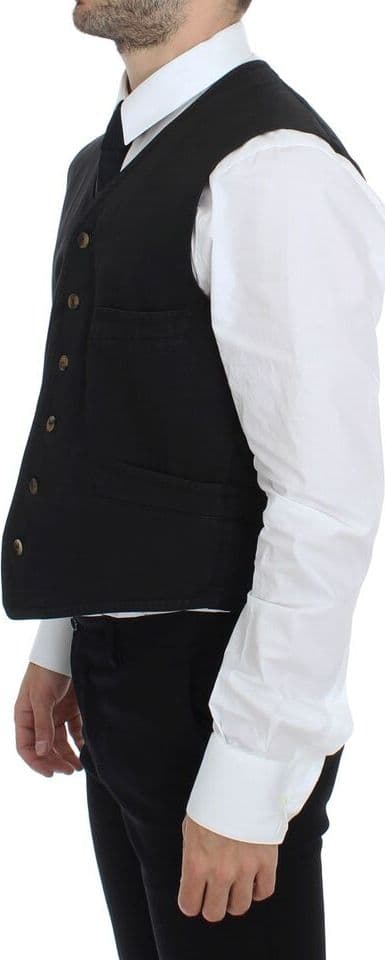 Black Cotton Blend Dress Vest Gilet - 7