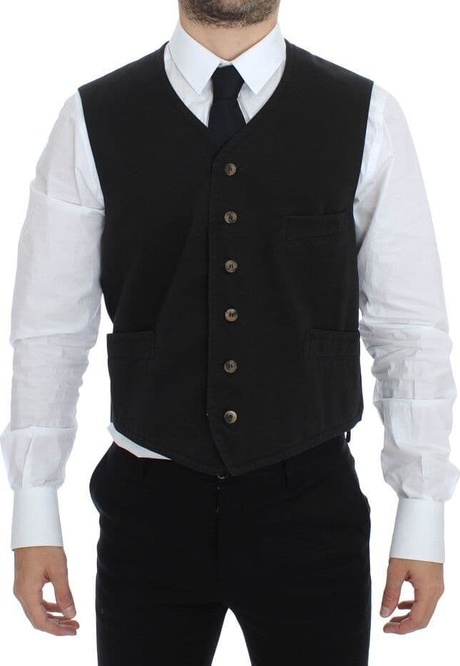 Black Cotton Blend Dress Vest Gilet - 8