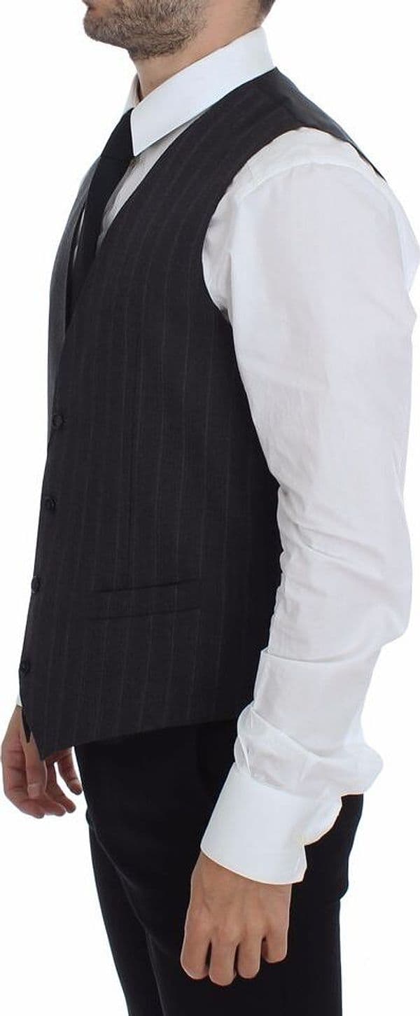 Gray Striped Wool Logo Vest Gilet Weste - 3