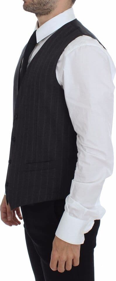 Gray Striped Wool Logo Vest Gilet Weste - 3