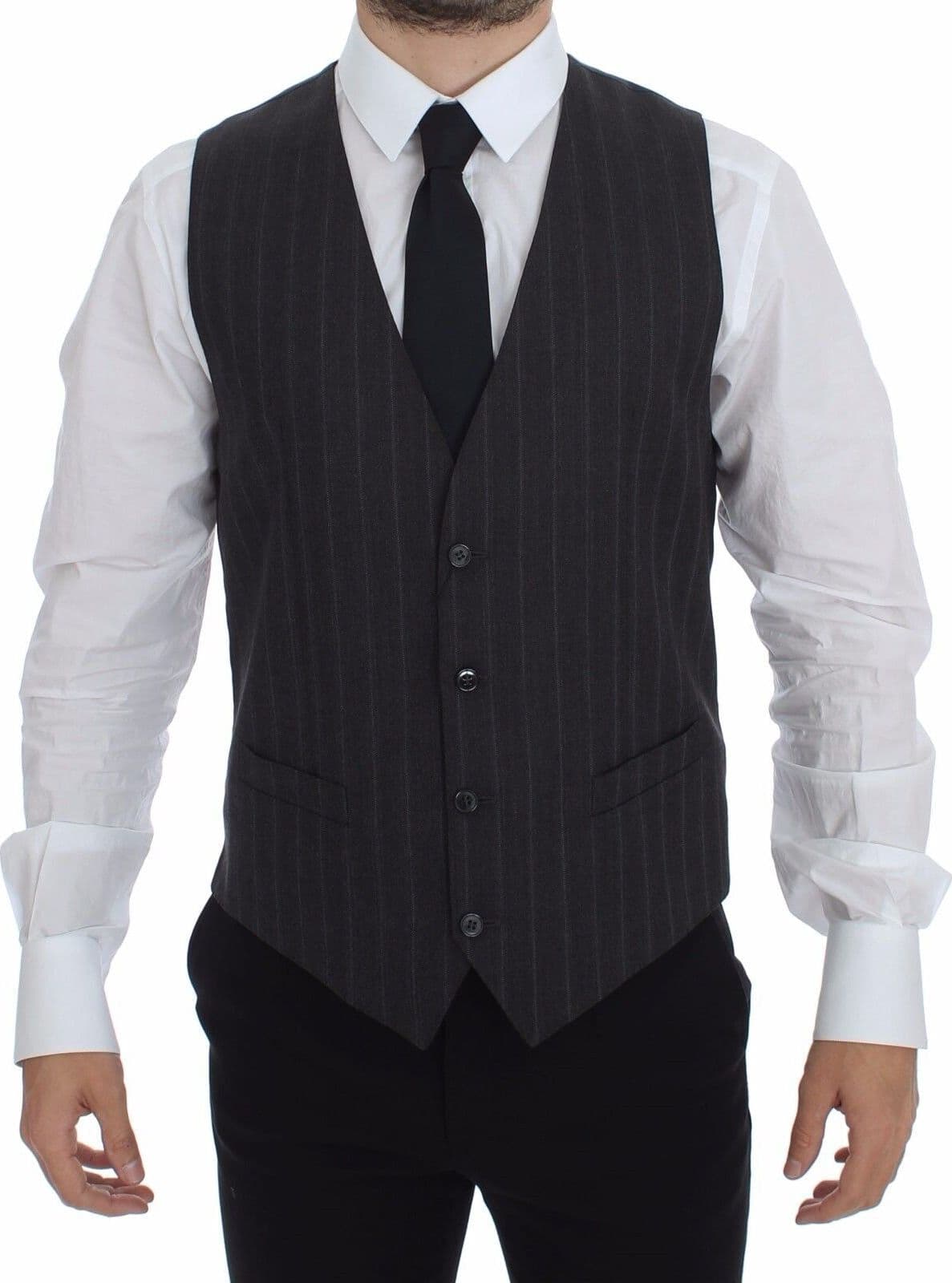 Gray Striped Wool Logo Vest Gilet Weste - 8