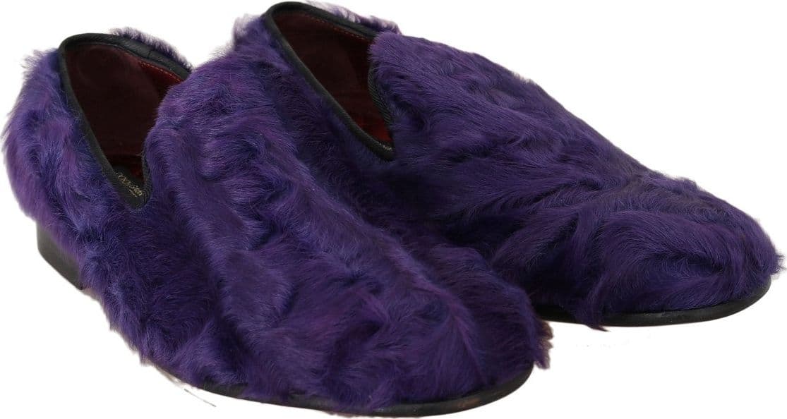 Purple Sheep Fur Leather Loafers - 6