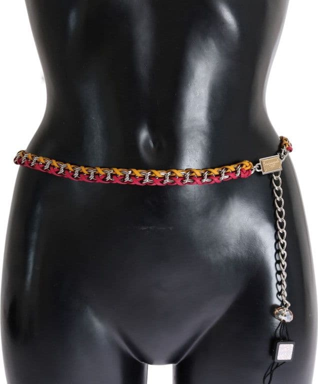 Red Yellow Leather Crystal Belt