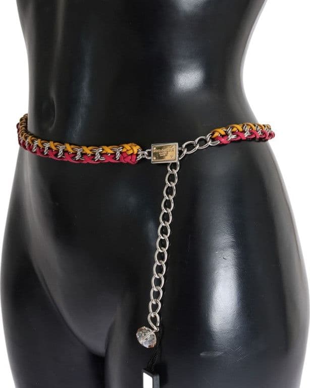 Red Yellow Leather Crystal Belt - 2