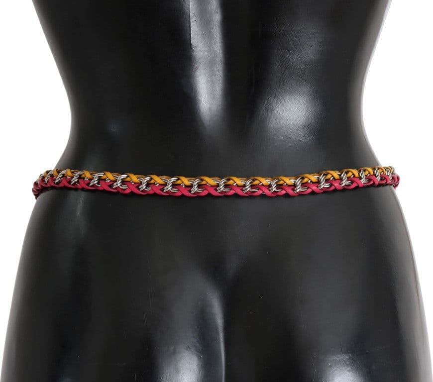 Red Yellow Leather Crystal Belt - 3