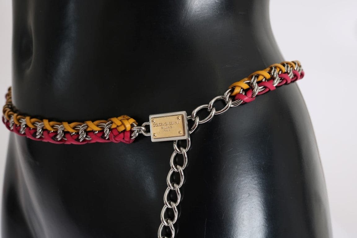 Red Yellow Leather Crystal Belt - 4