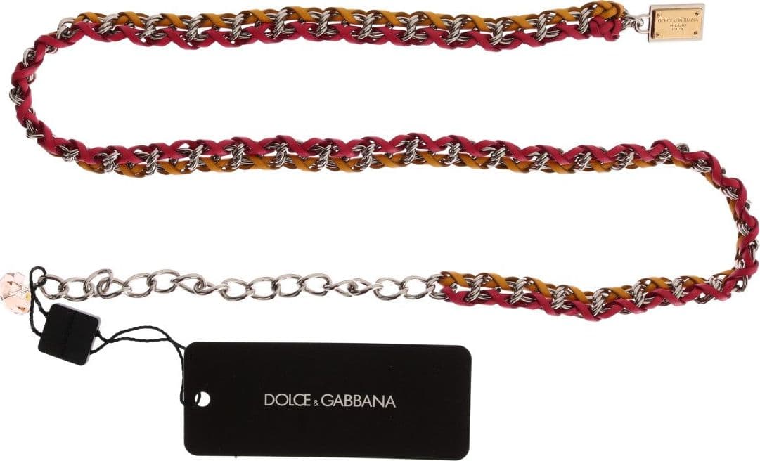 Red Yellow Leather Crystal Belt - 5