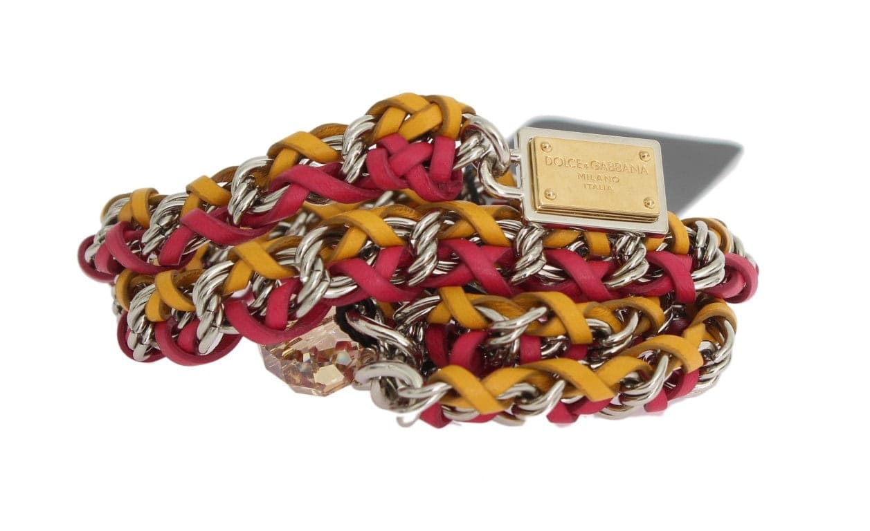 Red Yellow Leather Crystal Belt - 7