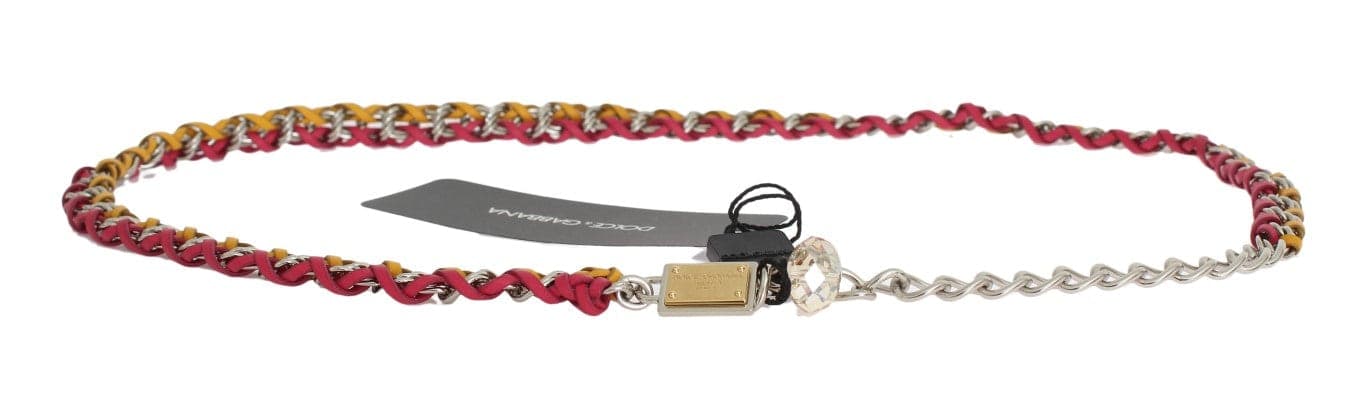 Red Yellow Leather Crystal Belt - 8