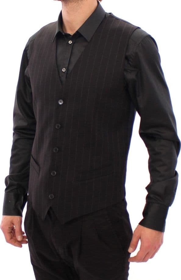 Black Striped Wool Logo Vest - 2