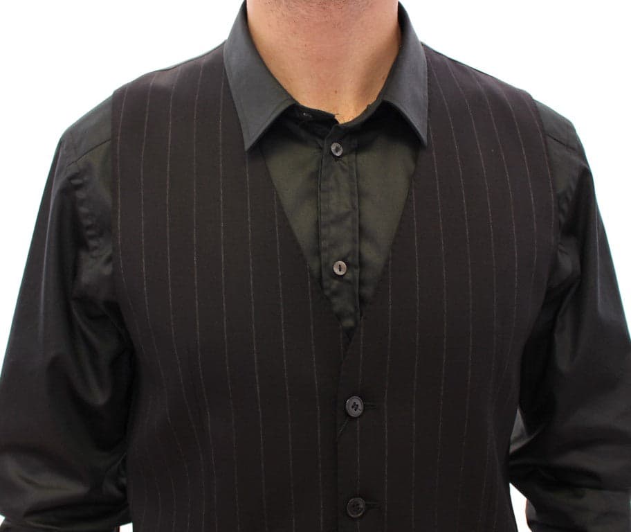 Black Striped Wool Logo Vest - 4