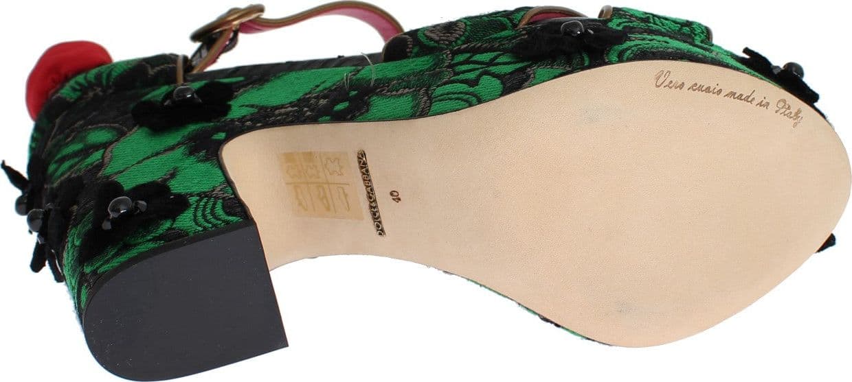 Green Brocade Snakeskin Roses Crystal Shoes - 4