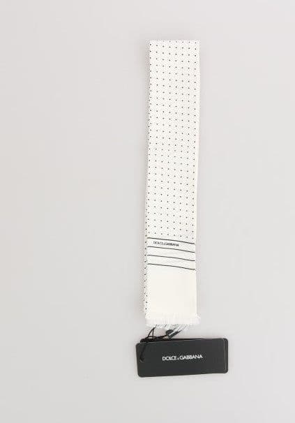 White Polka Dotted Silk Skinny Scarf - 6