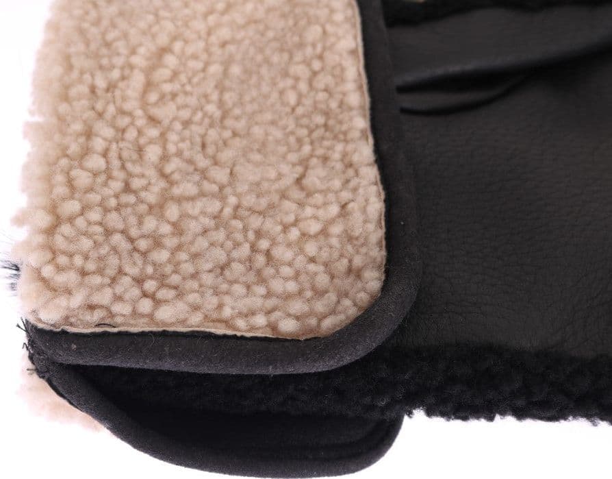 Black Leather Shearling Studded Gloves - 6