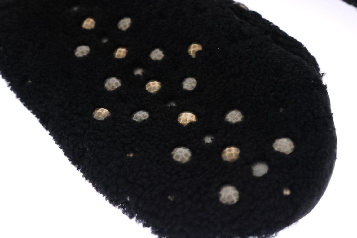 Black Leather Shearling Studded Gloves - 7