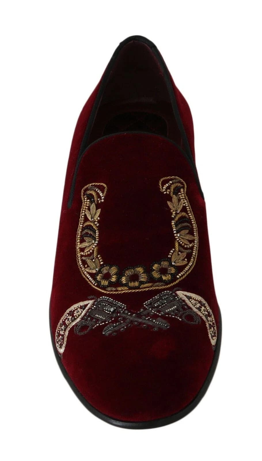 Bordeaux Velvet Loafers Gun Horseshoe Shoes - 2